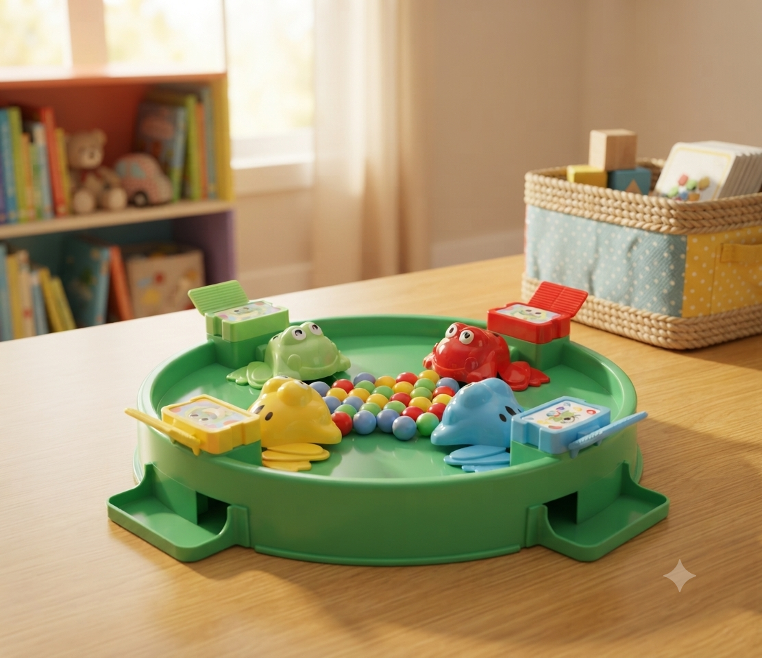 لعبة الضفادع الجائعة وأكل الحبوب التفاعلية لـ 4 لاعبين من Toyzone - لعبة لوحية جماعية مسلية للأطفال لتنمية التركيز والسرعة الحركية (لعمر +2 سنة)