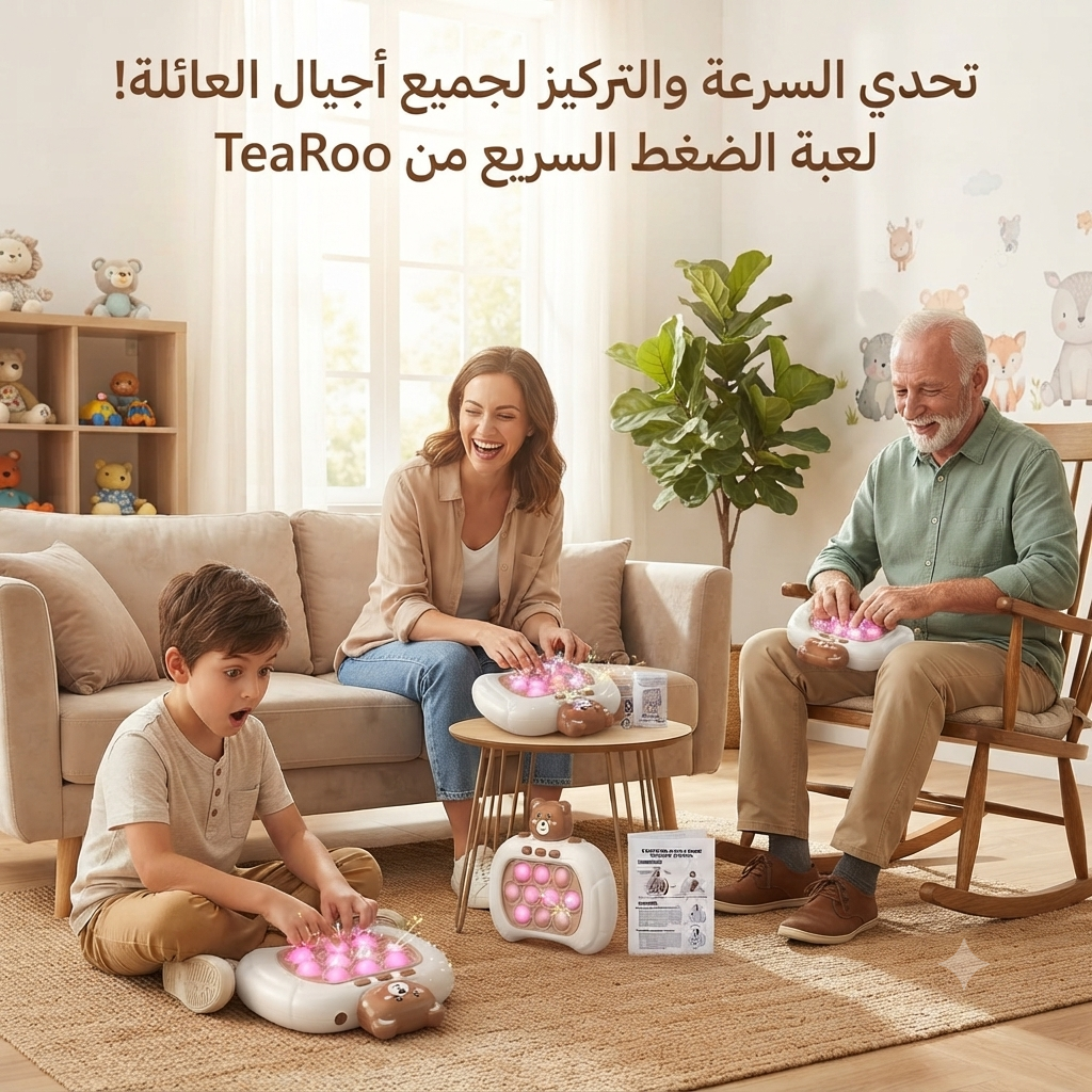 لعبة الضغط السريع الإلكترونية المضيئة (بوب إت ذكي) من TeaRoo للأطفال والكبار - جهاز ألعاب الألغاز والسرعة التفاعلي لتخفيف التوتر بتصميم الدب البني